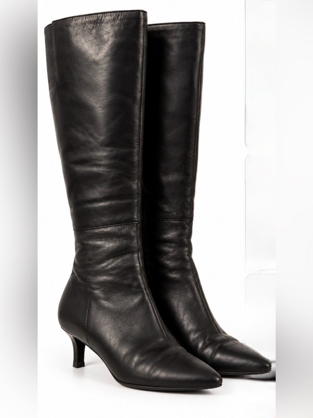 Rockport Black Leather Knee High Kitten Heel Boots 8.5 Y2K